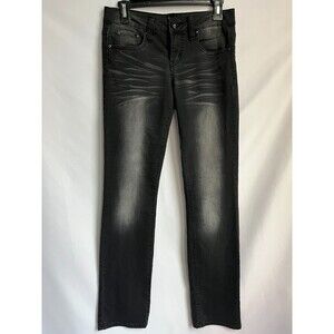 Bebe 2B Y2K Black Low Rise Jeans 27 Grunge Jewels Bedazzled Grey Trendy Emo Goth